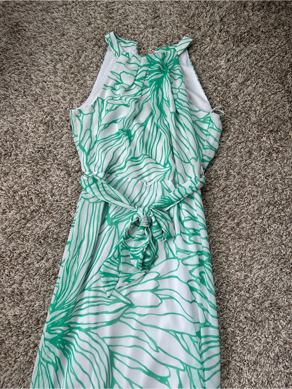R&K White Maxi Dress with Green Abstract Floral Print